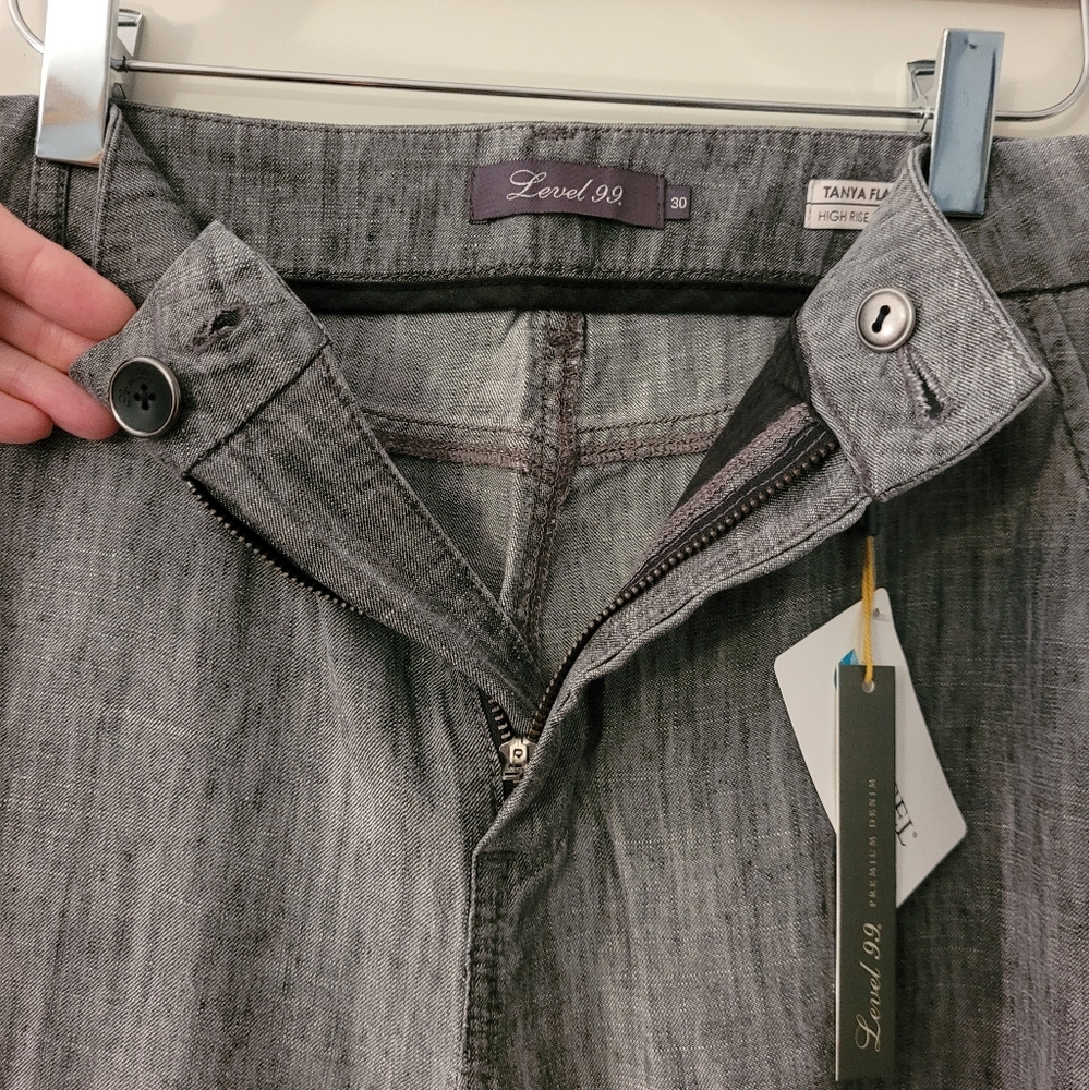 NEW Level 99 Tanya High Rise Flare Tencel Linen Trouser Pants Gray Size 30 - Picture 4 of 7